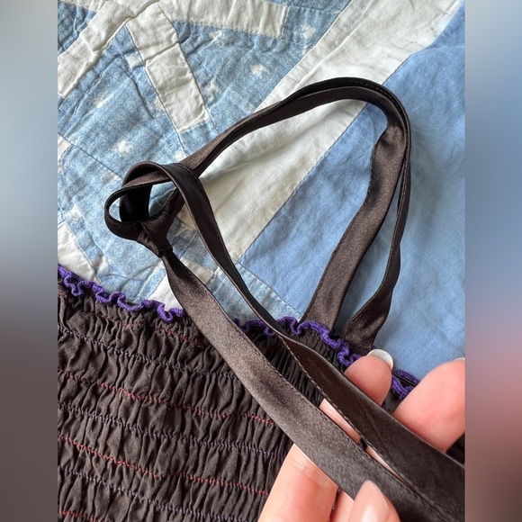 Y2K Dynamite Womens Brown Mocked Embroidered Fairy Top Ribbon Straps Medium - Picture 6 of 10